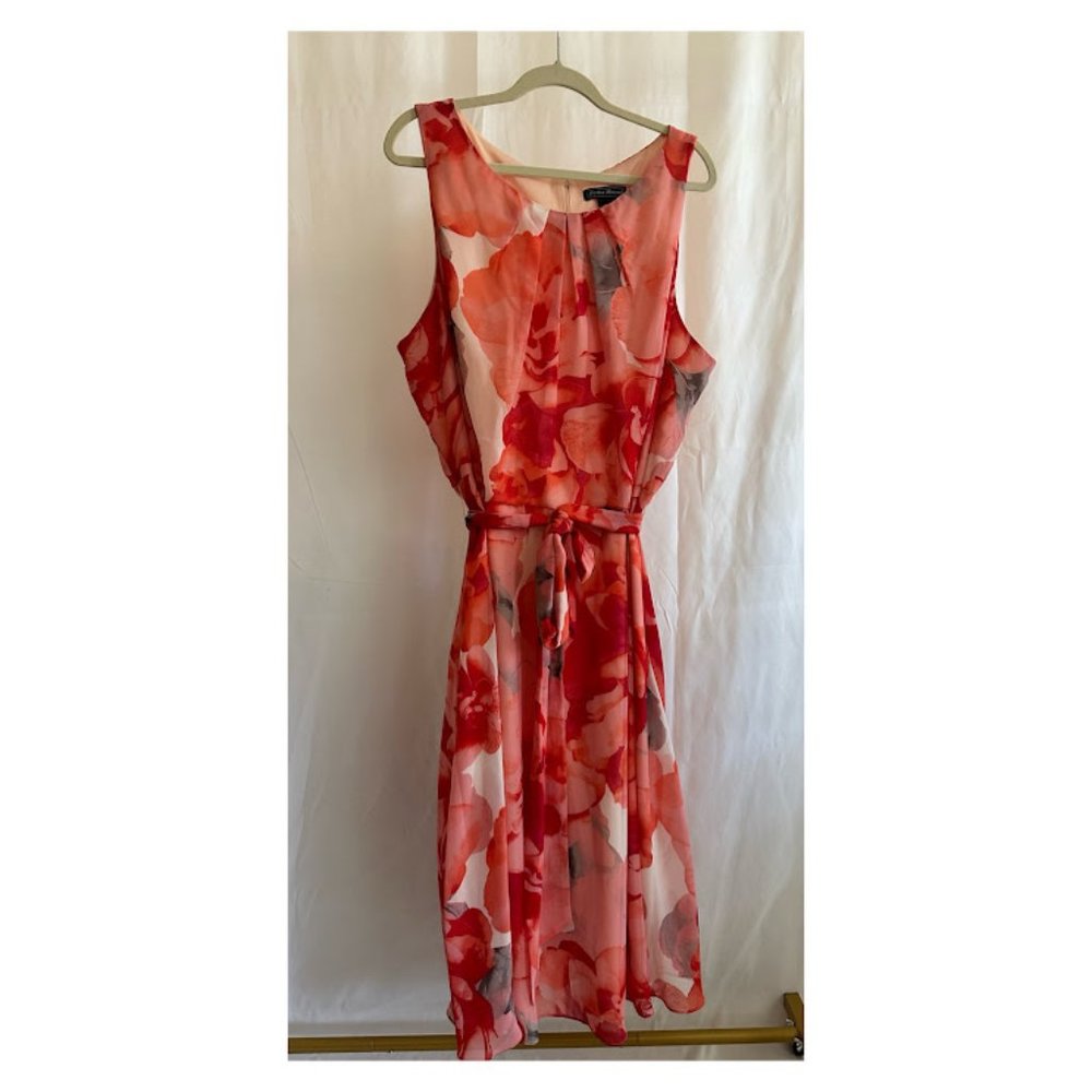 Jessica Howard orange/red floral midi chiffon dress, women's plus 24W